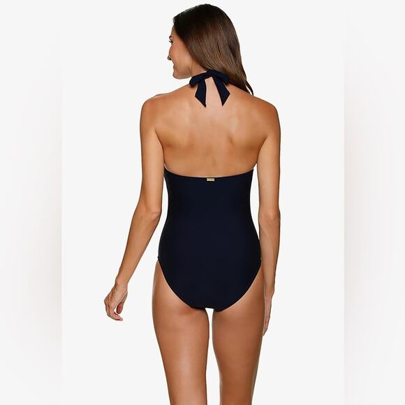 Helen Jon Plunge Tortoise Black One-Piece Swimsuit NWT Size S - Picture 2 of 4